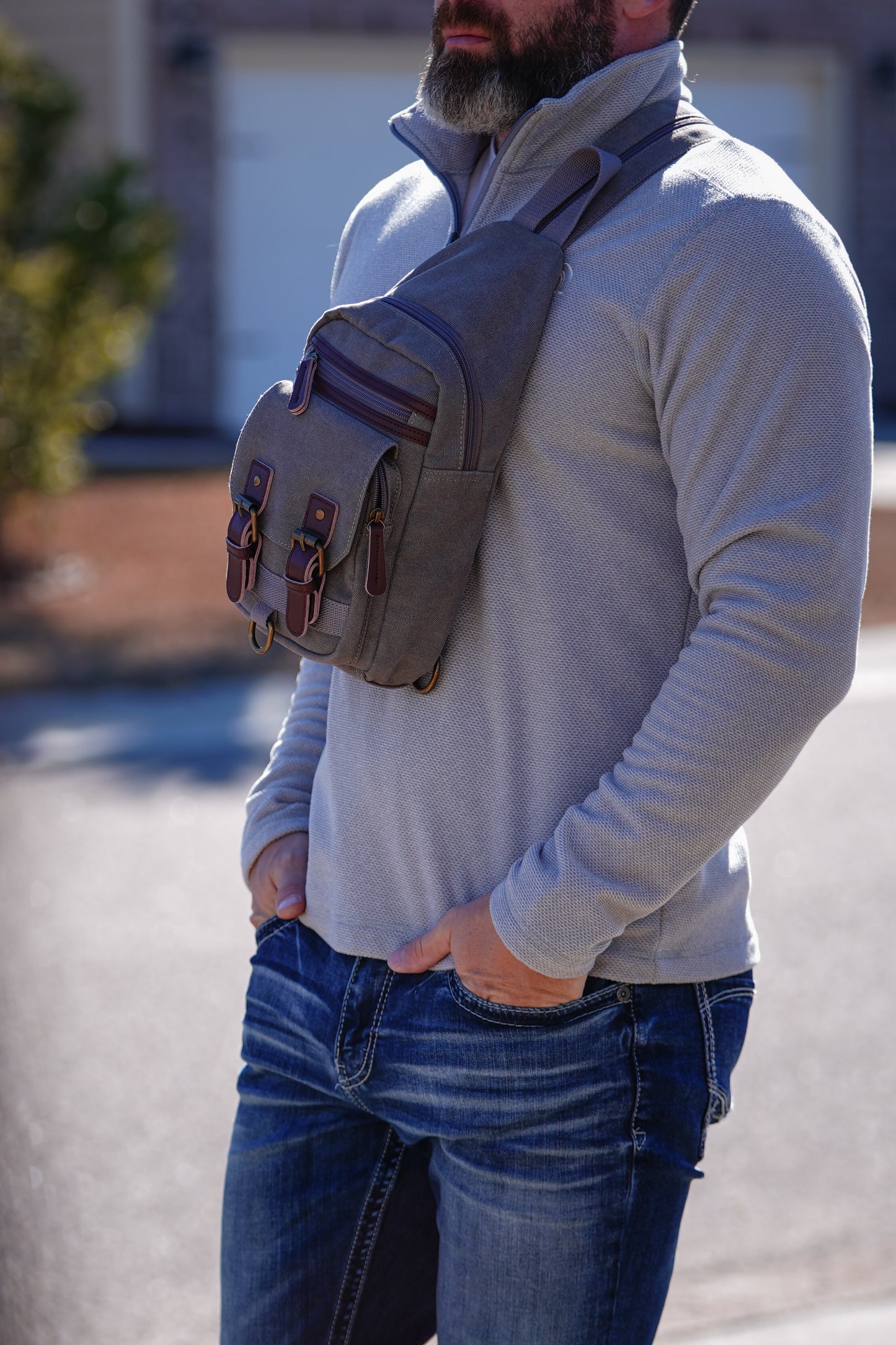 Shasta Unisex Canvas & Leather Concealed Carry Sling Bag