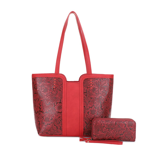 Cassidy Concealed Carry Tooled Tote Bag with Matching Wallet